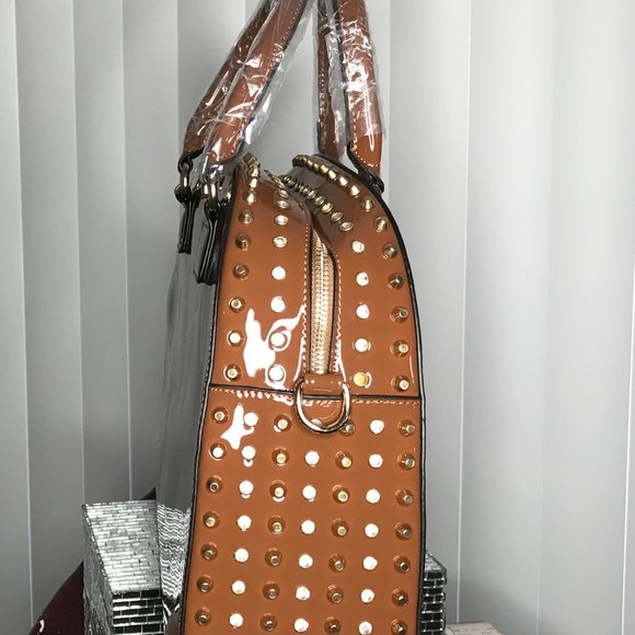 Dasein Patent Leather Rhinestone Fashion Handbag - Picture 5 of 5